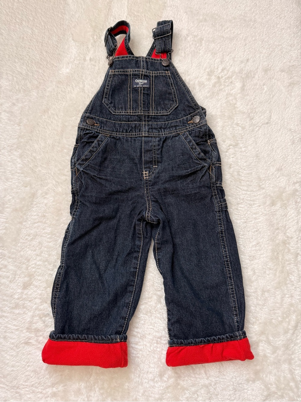 OshKosh B'gosh Dark Denim Overalls with Fleece Lined Interior Size 3T